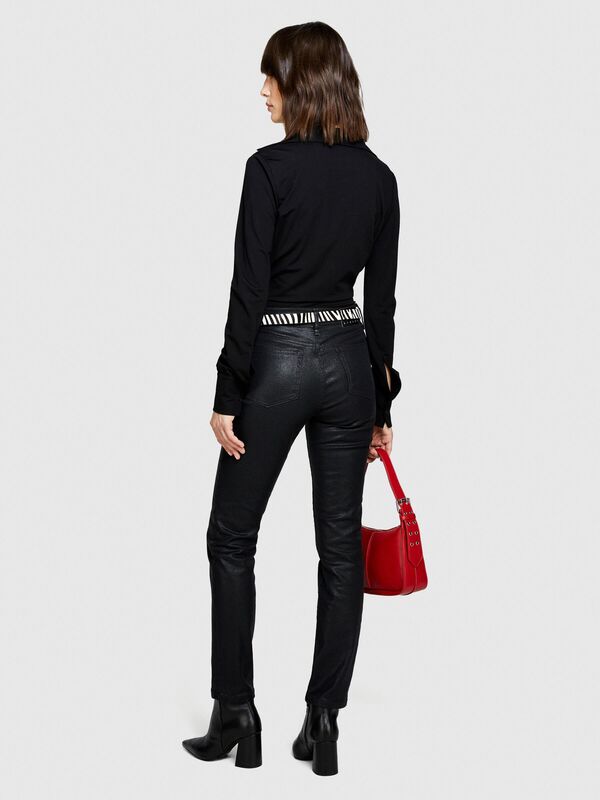 Slim Fit Parlak Denim Pantolon Kadın Koyu Lacivert Pantolon - 323A4VDNLE02P