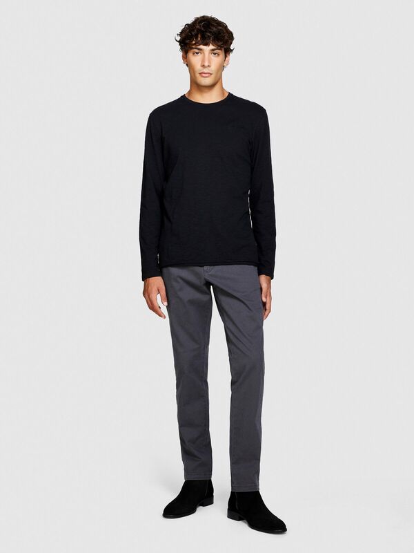 Sisley - Slim Fit Vintage Efekt Chino Pantolon Erkek Sarı T-Shirt - 323A4DM6SF02Y