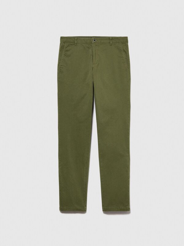 Slim Fit Vintage Efekt Chino Pantolon Erkek Yeşil T-Shirt - 323A4DM6SF02Y