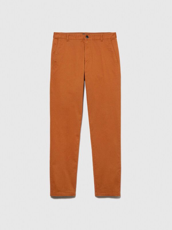 Slim Fit Vintage Efekt Chino Pantolon Erkek Kahverengi T-Shirt - 323A4DM6SF02Y
