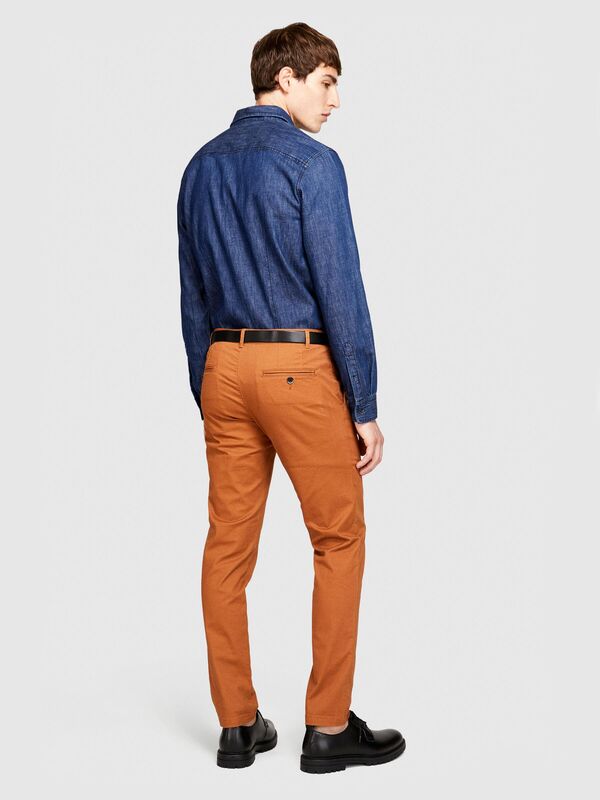 Slim Fit Vintage Efekt Chino Pantolon Erkek Kahverengi T-Shirt - 323A4DM6SF02Y
