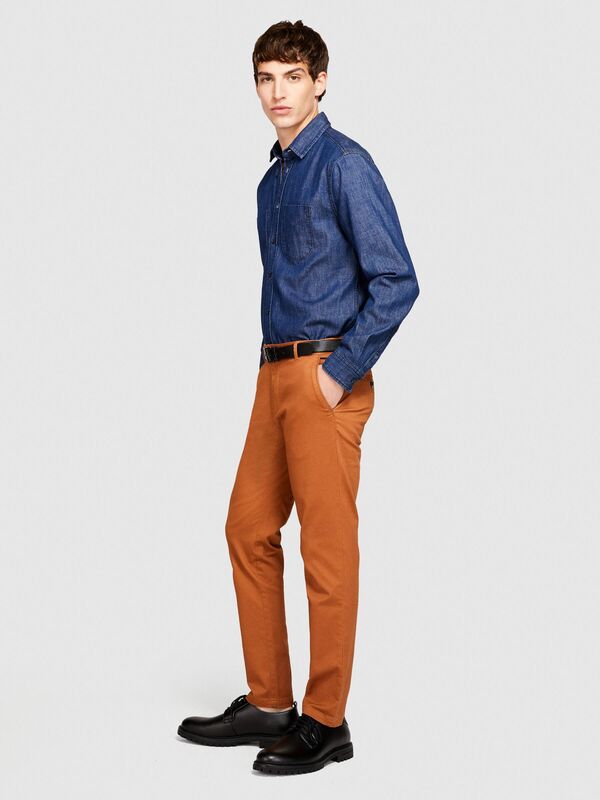 Slim Fit Vintage Efekt Chino Pantolon Erkek Kahverengi T-Shirt - 323A4DM6SF02Y
