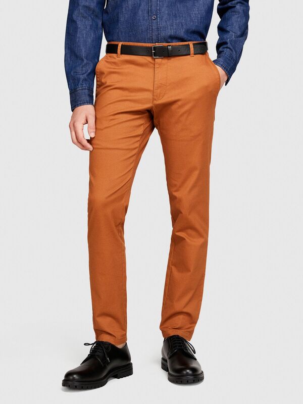 Slim Fit Vintage Efekt Chino Pantolon Erkek Kahverengi T-Shirt - 323A4DM6SF02Y