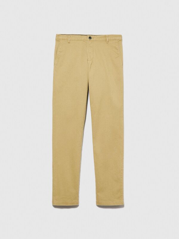 Slim Fit Vintage Efekt Chino Pantolon Erkek Bej T-Shirt - 323A4DM6SF02Y