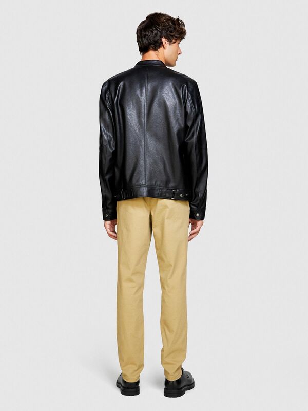 Slim Fit Vintage Efekt Chino Pantolon Erkek Bej T-Shirt - 323A4DM6SF02Y