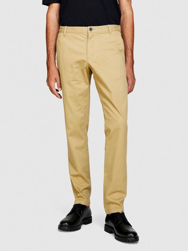 Slim Fit Vintage Efekt Chino Pantolon Erkek Bej T-Shirt - 323A4DM6SF02Y