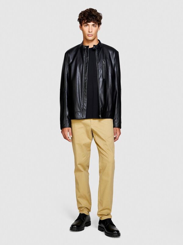 Slim Fit Vintage Efekt Chino Pantolon Erkek Bej T-Shirt - 323A4DM6SF02Y