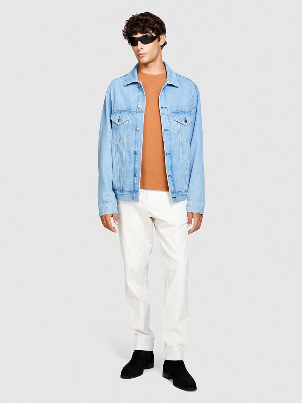 Sisley - Slim Fit Vintage Efekt Chino Pantolon Erkek Krem Pantolon - 323A4DM6SF02Y