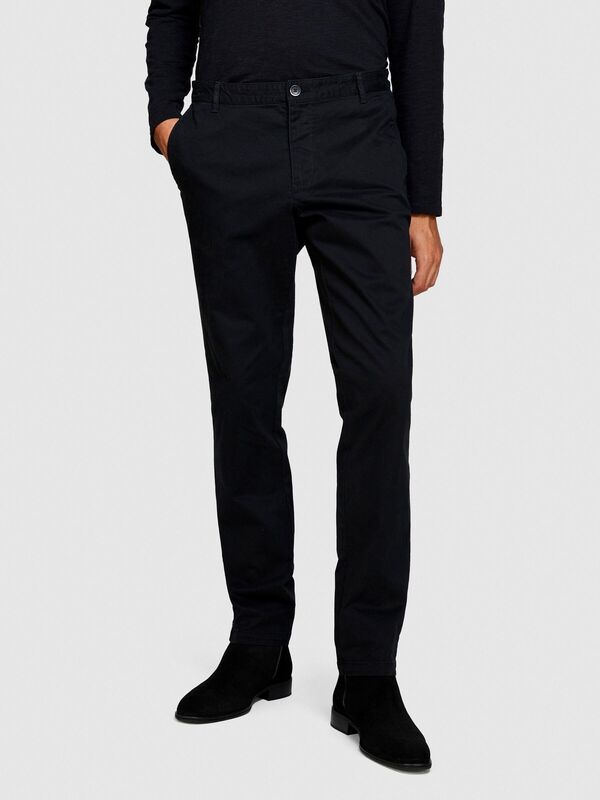 Slim Fit Vintage Efekt Chino Pantolon Erkek Siyah Pantolon - 323A4DM6SF02Y