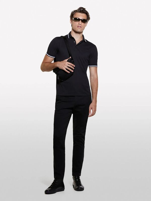 Sisley - Slim Fit Vintage Efekt Chino Pantolon Erkek Siyah Pantolon - 325A4DM6SF02Y