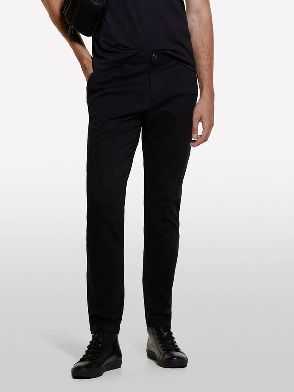 Slim Fit Vintage Efekt Chino Pantolon Erkek Siyah Pantolon - 325A4DM6SF02Y