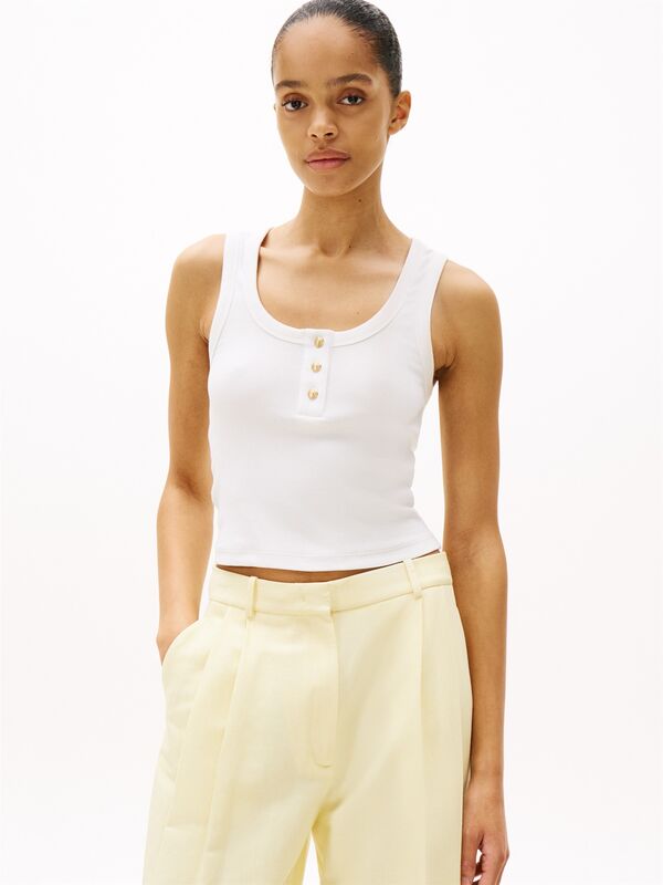 Tommy Hilfiger - SLIM HENLEY GB SCOOP-NK TANK TOP Kadın Beyaz T-Shirt - WW0WW43920