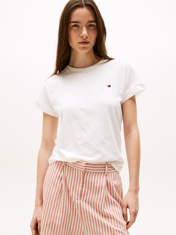 Tommy Hilfiger - SLUB MDRN C-NK SS T-SHIRT Kadın Beyaz T-Shirt - WW0WW45747