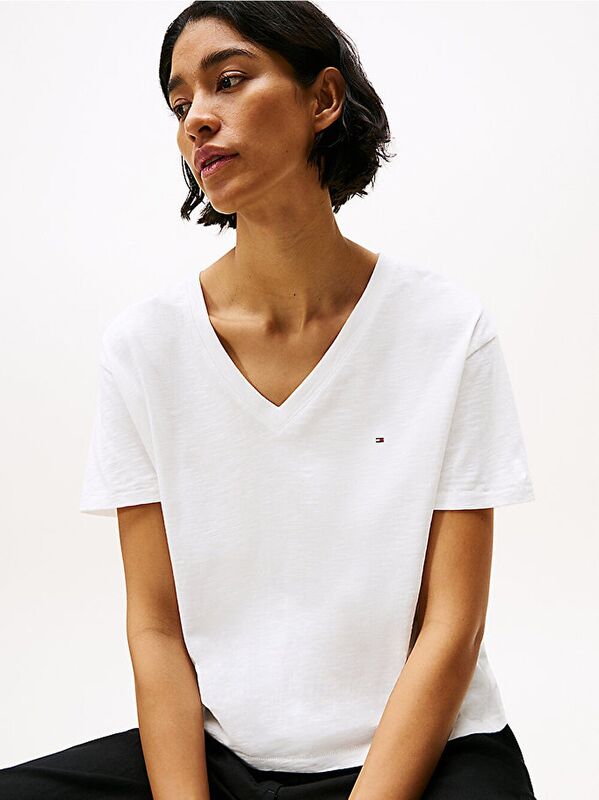 SLUB MDRN V-NK SS T-SHIRT Kadın Beyaz T-Shirt - WW0WW43901