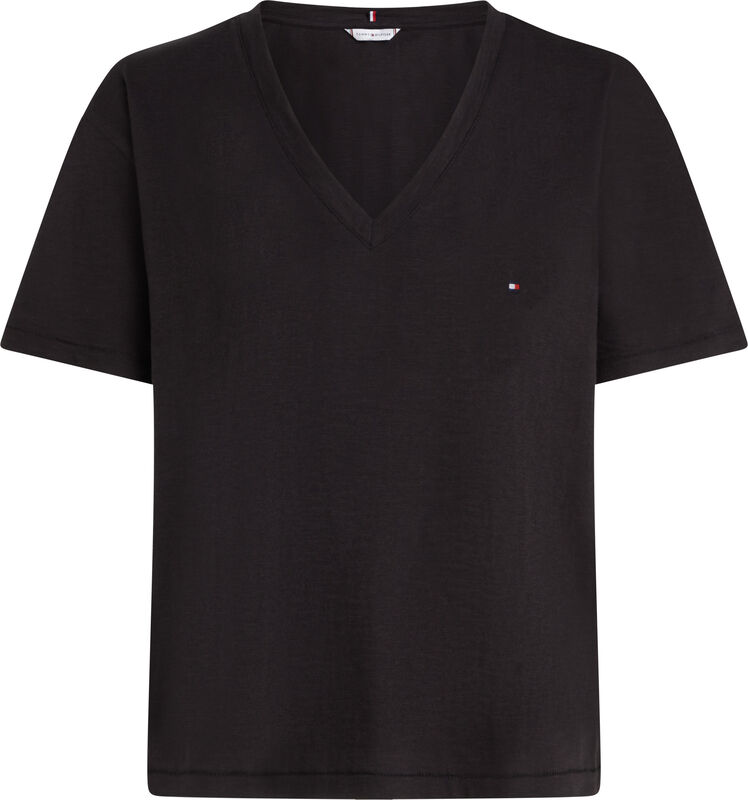 Tommy Hilfiger - SLUB MDRN V-NK SS T-SHIRT Kadın Siyah T-Shirt - WW0WW43901