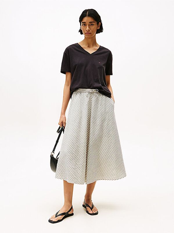 SLUB MDRN V-NK SS T-SHIRT Kadın Siyah T-Shirt - WW0WW43901