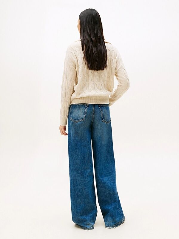 SOFT WOOL CABLE 1/2 ZIP LS SWT Kadın Bej Sweatshirt - WW0WW46425