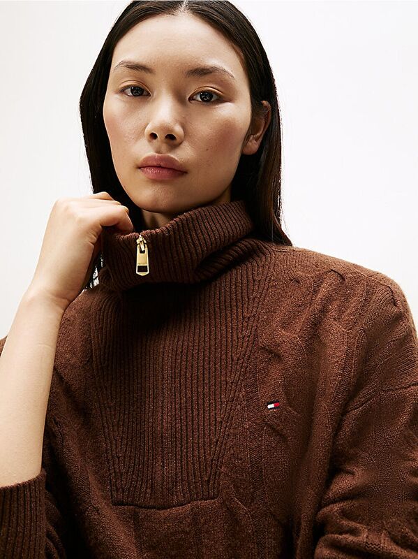 SOFT WOOL CABLE 1/2 ZIP LS SWT Kadın Kahverengi Sweatshirt - WW0WW46425