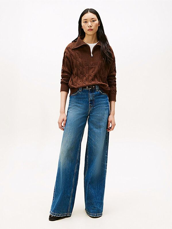 SOFT WOOL CABLE 1/2 ZIP LS SWT Kadın Kahverengi Sweatshirt - WW0WW46425