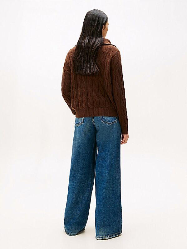 SOFT WOOL CABLE 1/2 ZIP LS SWT Kadın Kahverengi Sweatshirt - WW0WW46425