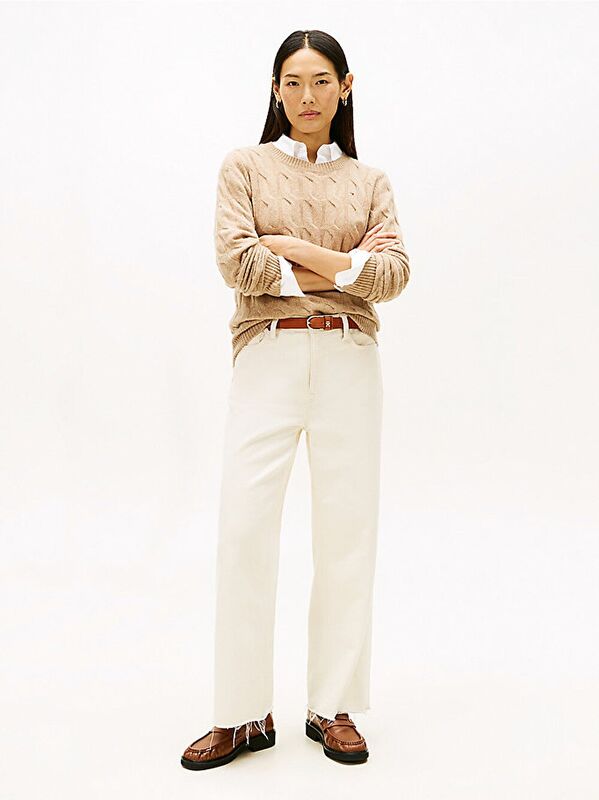 SOFT WOOL CABLE C-NK LS SWT Kadın Bej Kazak - WW0WW43586