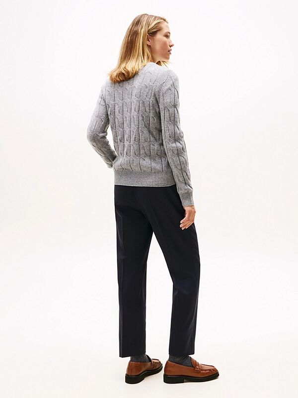 SOFT WOOL CABLE C-NK LS SWT Kadın Gri Kazak - WW0WW43586