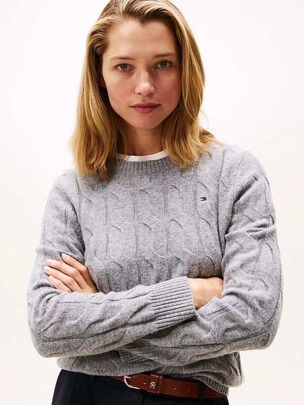 SOFT WOOL CABLE C-NK LS SWT Kadın Gri Kazak - WW0WW43586