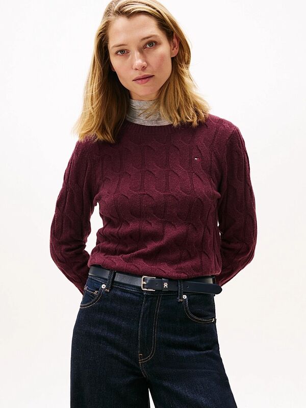 Tommy Hilfiger - SOFT WOOL CABLE C-NK LS SWT Kadın Kırmızı Kazak - WW0WW43586