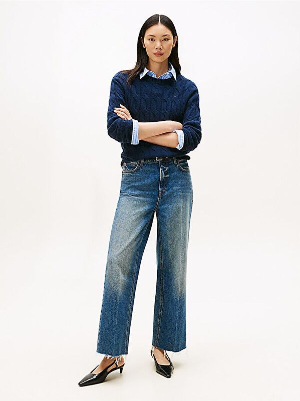 SOFT WOOL CABLE C-NK LS SWT Kadın Mavi Kazak - WW0WW43586