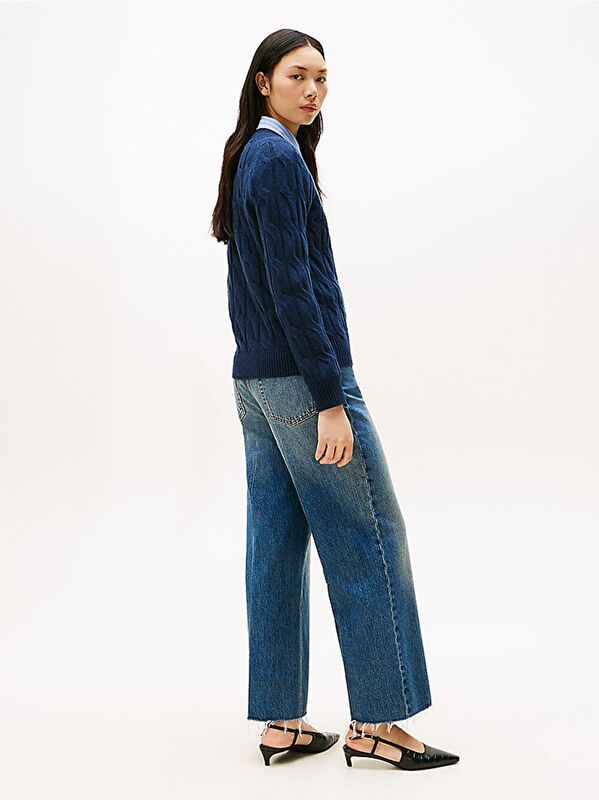 SOFT WOOL CABLE C-NK LS SWT Kadın Mavi Kazak - WW0WW43586