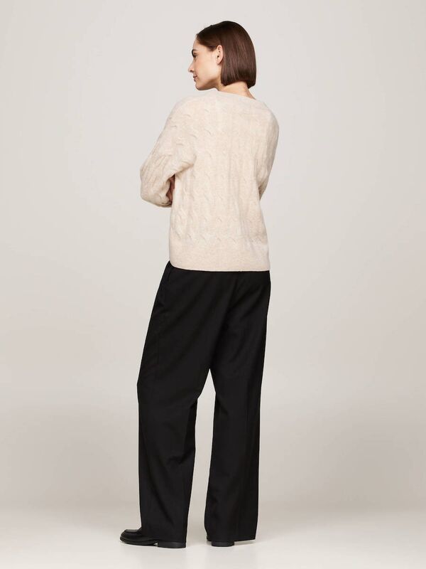 SOFT WOOL CABLE CARDIGAN Kadın Bej Hırka - WW0WW43089