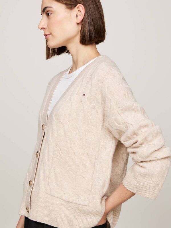 SOFT WOOL CABLE CARDIGAN Kadın Bej Hırka - WW0WW43089