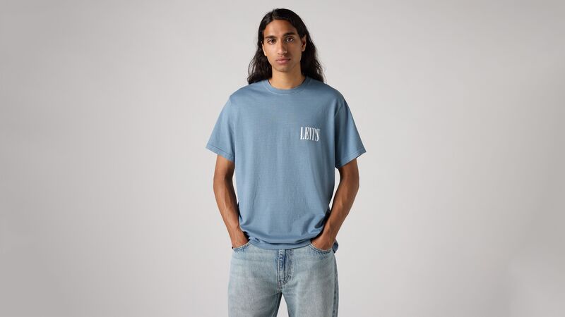 SS RELAXED FIT TEE SSNL SERIF LOGO STEA Erkek Mavi T-Shirt - 16143
