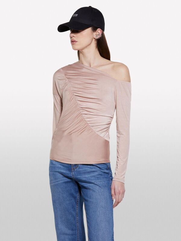 Streç Kumaş Dikiş Detaylı Slim Fit Bluz Kadın Sütlü Kahve Bluz - 325P33TXL400X