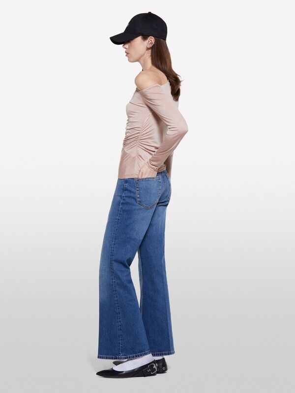 Streç Kumaş Dikiş Detaylı Slim Fit Bluz Kadın Sütlü Kahve Bluz - 325P33TXL400X