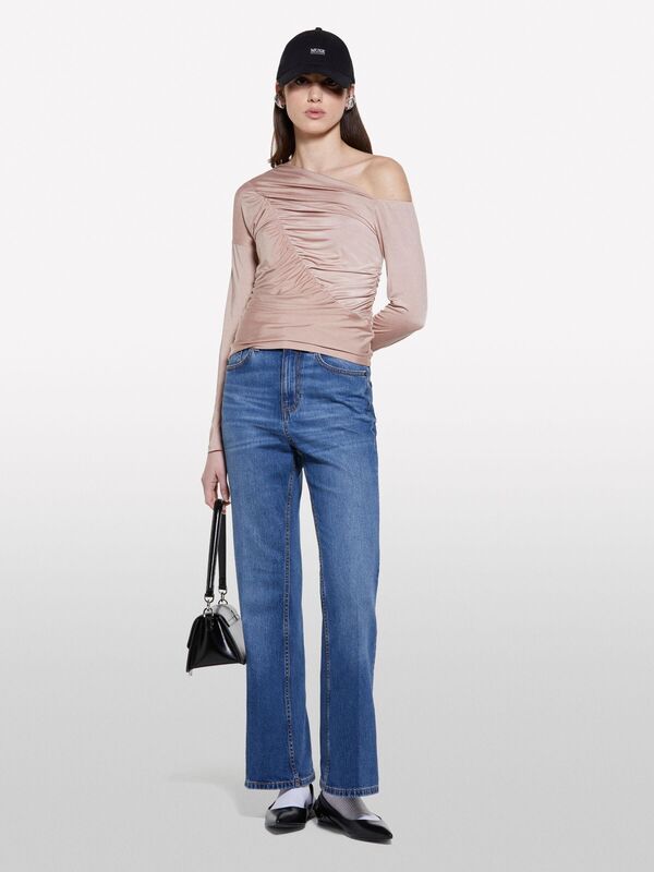 Streç Kumaş Dikiş Detaylı Slim Fit Bluz Kadın Sütlü Kahve Bluz - 325P33TXL400X