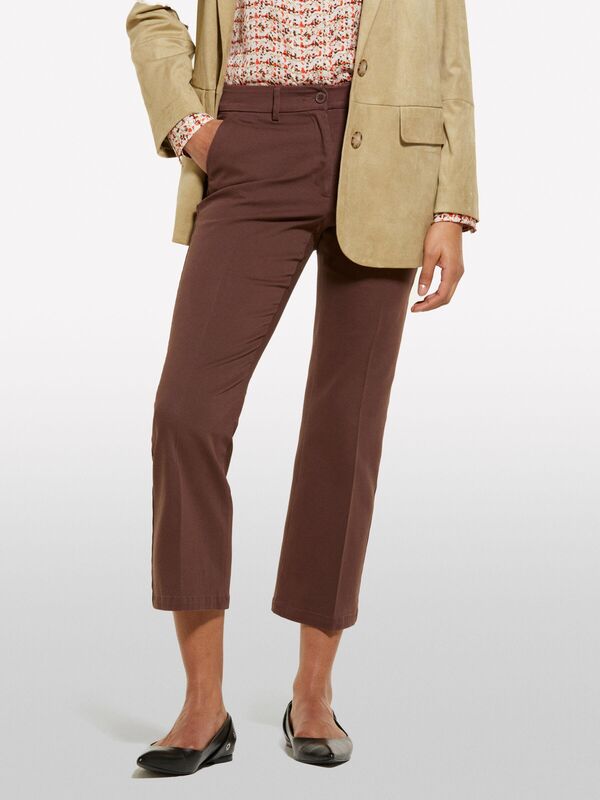 Streç Pamuklu Arkası Biyeli Cepli Pantolon Kadın kahverengi Pantolon - 325P49MALE02X