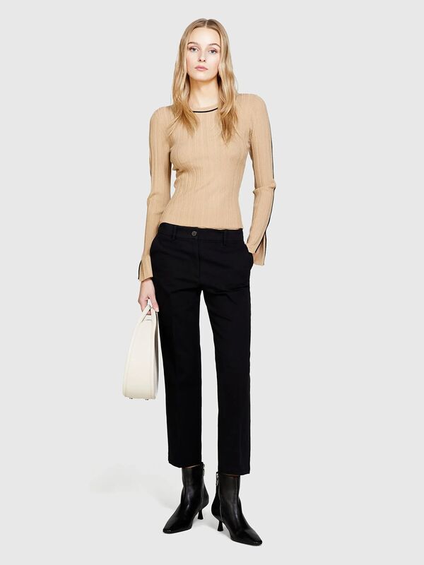 Sisley - Streç Pamuklu Arkası Biyeli Cepli Pantolon Kadın Siyah Pantolon - 325P49MALE02X