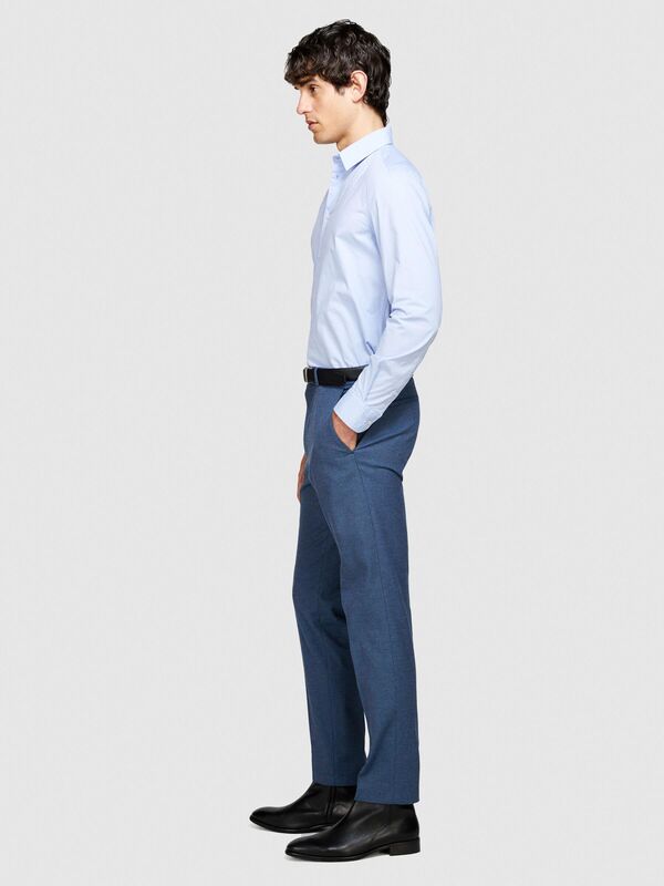 Sisley - Streç Pamuklu Dar Kesim Gömlek Erkek Mavi Gömlek - 324P5CNX5QL19