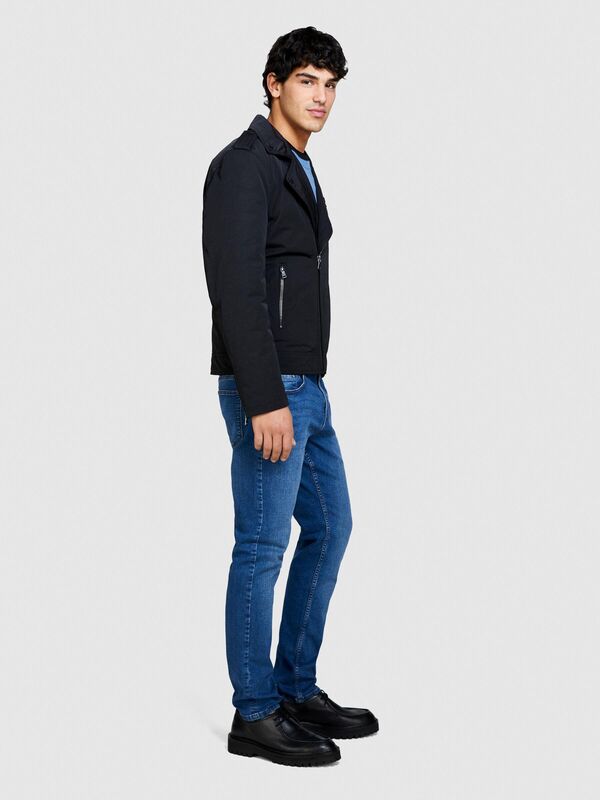 Streç Pamuklu Kemer Delikli Düz Paça Slim Fit Denim Pantolon Erkek Siyah Mix Pantolon - 324P4MQBSE00O