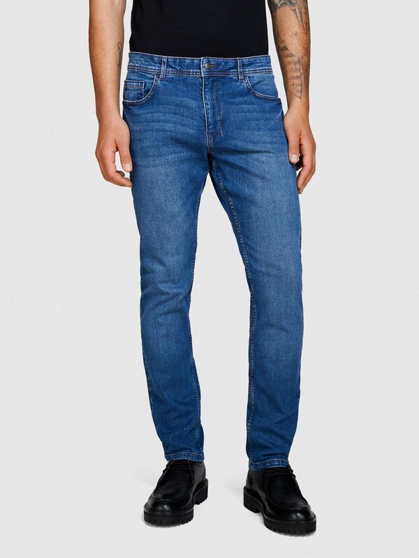 Streç Pamuklu Kemer Delikli Düz Paça Slim Fit Denim Pantolon Erkek Siyah Mix Pantolon - 324P4MQBSE00O