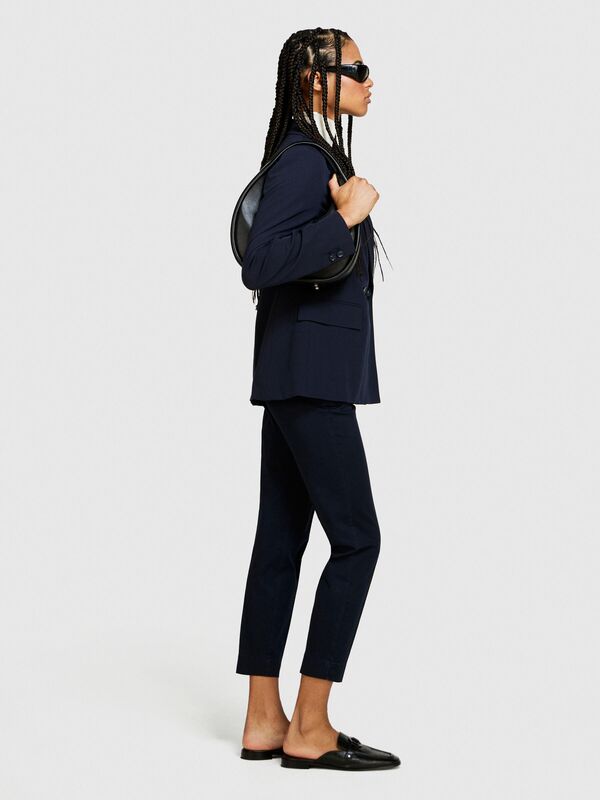 Streç Pamuklu Kemer Delikli Normal Bel Chino Pantolon Kadın Lacivert Pantolon - 324P4BYW55AH6