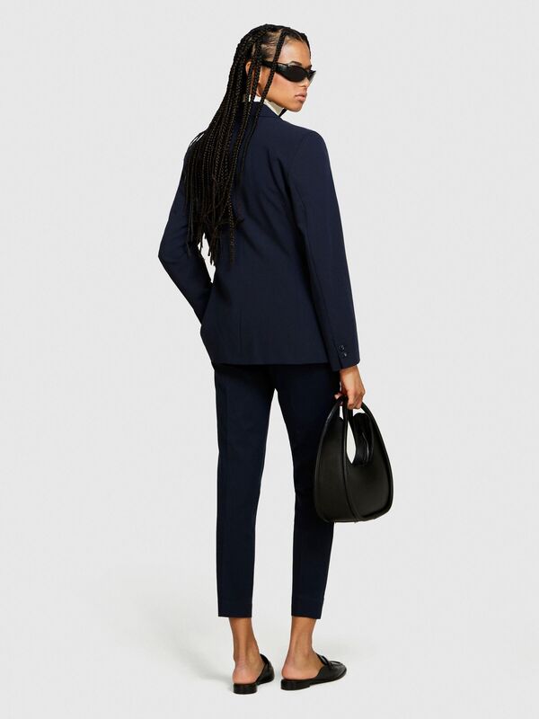 Streç Pamuklu Kemer Delikli Normal Bel Chino Pantolon Kadın Lacivert Pantolon - 324P4BYW55AH6