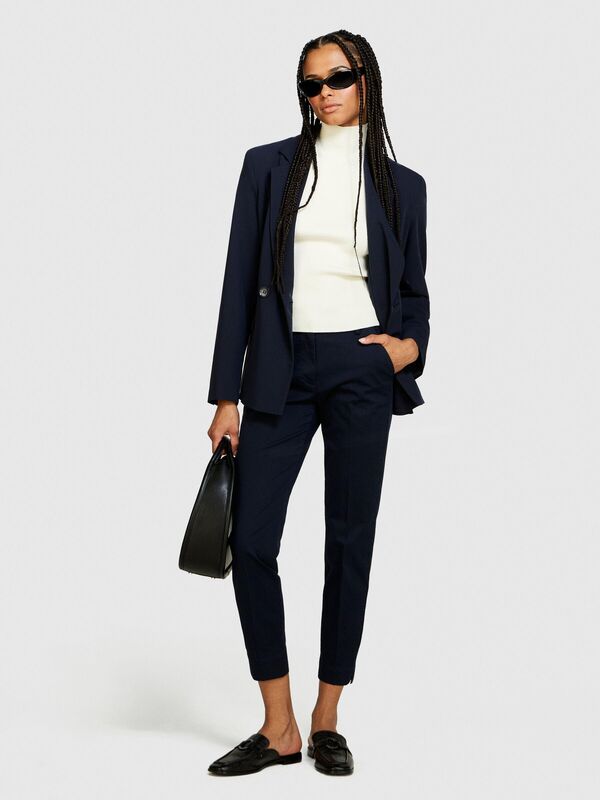 Streç Pamuklu Kemer Delikli Normal Bel Chino Pantolon Kadın Lacivert Pantolon - 324P4BYW55AH6