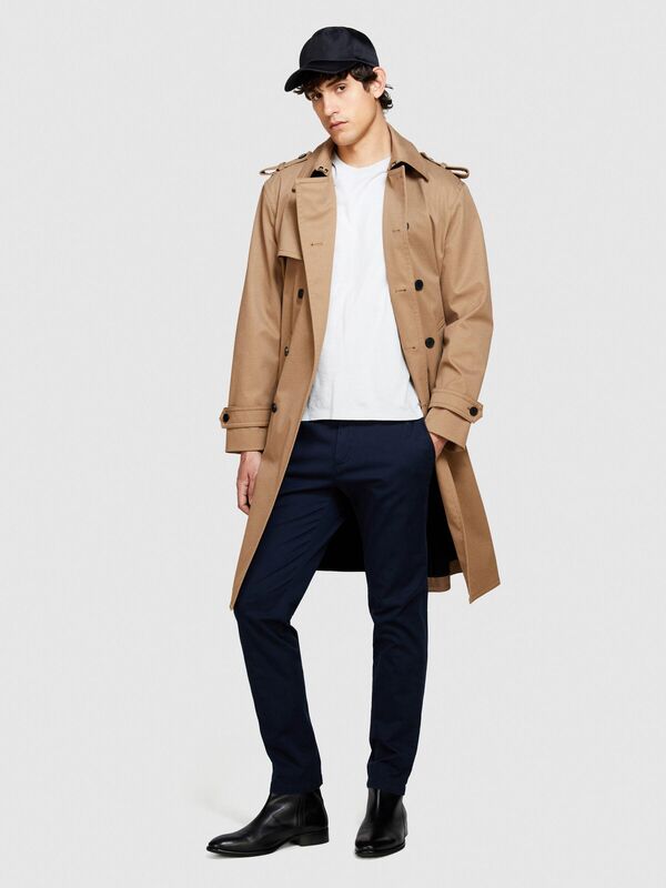 Sisley - Streç Pamuklu Kemer Delikli Slim Fit Pantolon Erkek Lacivert Pantolon - 324P4AIHSF021