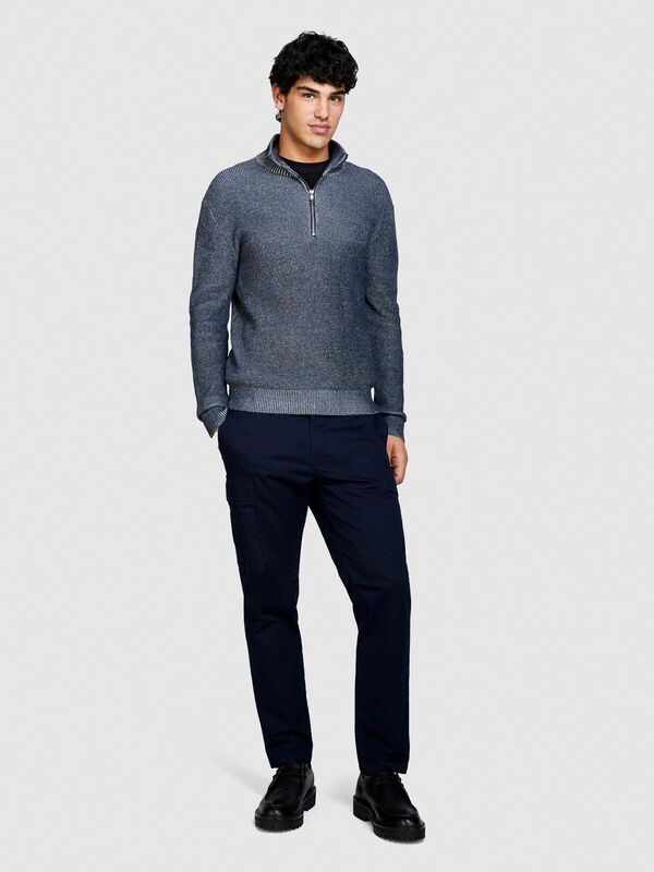 Streç Pamuklu Kemer Delikli Yama Cepli Dar Paça Pantolon Erkek Lacivert Pantolon - 324P4H2FSF03P