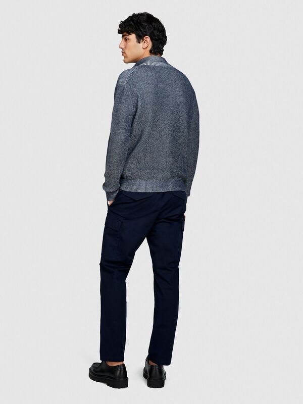 Streç Pamuklu Kemer Delikli Yama Cepli Dar Paça Pantolon Erkek Lacivert Pantolon - 324P4H2FSF03P