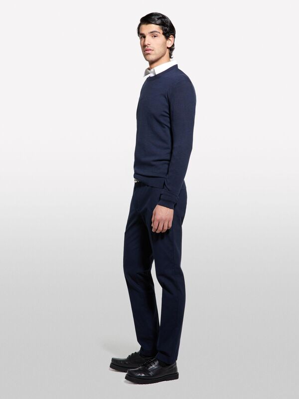 Streç Pamuklu Logo Detaylı Slim Fit Chino Pantolon Erkek Lacivert Pantolon - 325P4WOSSF053