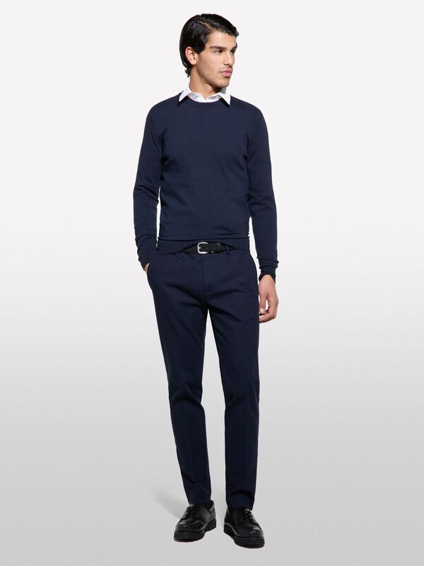 Streç Pamuklu Logo Detaylı Slim Fit Chino Pantolon Erkek Lacivert Pantolon - 325P4WOSSF053