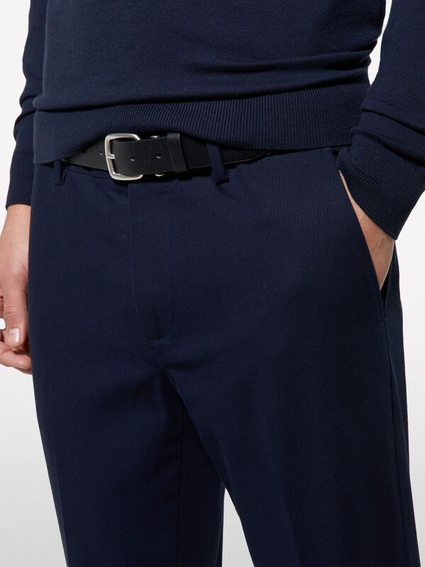 Streç Pamuklu Logo Detaylı Slim Fit Chino Pantolon Erkek Lacivert Pantolon - 325P4WOSSF053